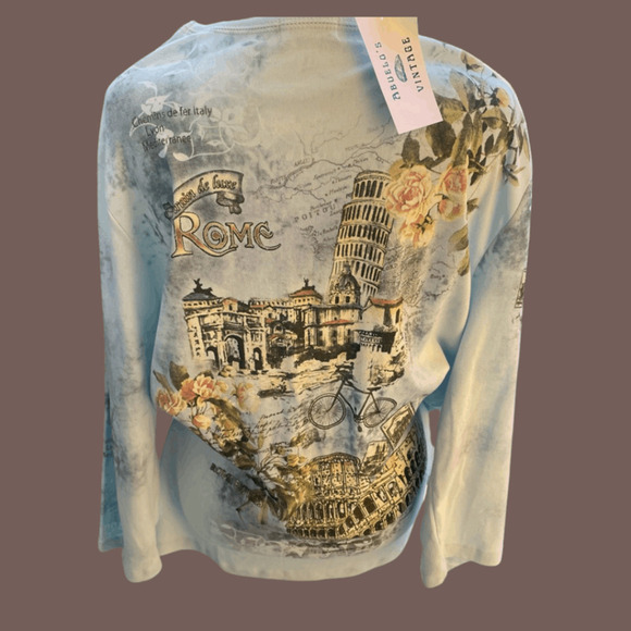 Cactus Rome Print Top | Blue Scoop Neck | Size 2X | Vintage NWT - Picture 4 of 5